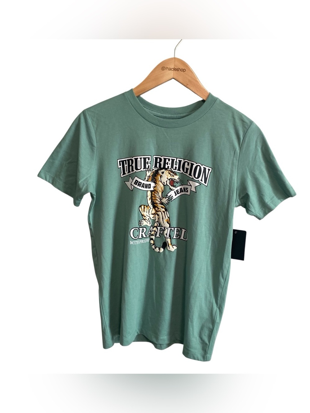 NWT True Religion Graphic Green Crew Neck Pistachio Boys Tiger Tee Size XL